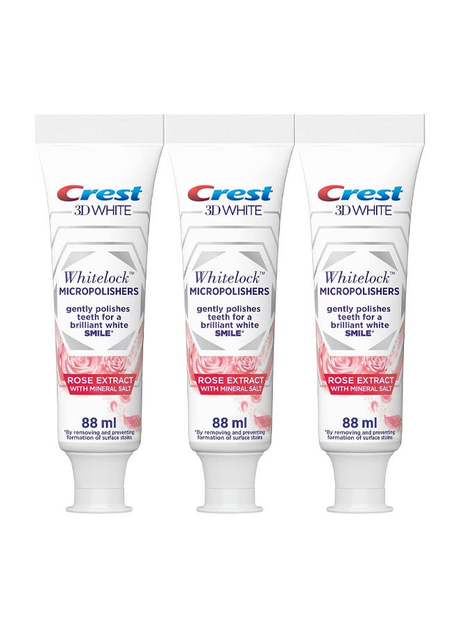 Crest - 3D White Whitelock Micropolisher Toothpaste - Rose Extract with Mineral Slat 88ml Pack of 3 - Image 1