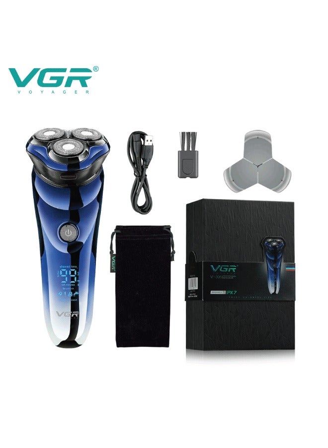 في جي آر ماكينة حلاقة كهربائية V-305 Premium لاسلكية قابلة لإعادة الشحن ومقاومة للماء بالكامل IPX7 بثلاثة رؤوس حلاقة دوارة جافة ورطبة للرجال مع أداة تشذيب منبثقة وشاحن فائق السرعة - Image 5