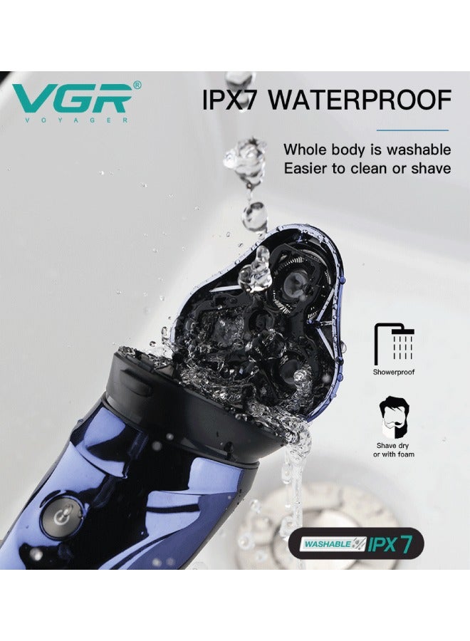 في جي آر ماكينة حلاقة كهربائية V-305 Premium لاسلكية قابلة لإعادة الشحن ومقاومة للماء بالكامل IPX7 بثلاثة رؤوس حلاقة دوارة جافة ورطبة للرجال مع أداة تشذيب منبثقة وشاحن فائق السرعة - Image 4