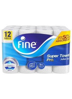 Fine Super Towel Pro, Highly Absorbent, Sterilized 3 Ply 60 Sheets (Pack Of 12 )  - Image 1