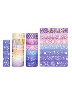 Y&D Poetic Gold Washi Tape Set, Floral Silver Foil Masking Decorative for Arts, DIY Crafts, Journal Supplies, Planners, Scrapbook, Card, Gift Wrapping15mm Purple Night 12 Rolls  - Image 2