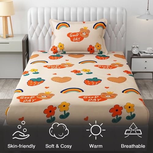 FRESH FROM LOOM Cartoon Wrinkle Free Glace Cotton Bedsheet for Kids Single Bedsheet with 1 Pillow Cover (60x90 Inches/Good Day/Pale Color/Boys Girls Room), Multicolor, 144 TC - Image 5