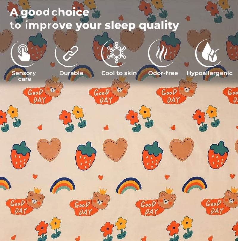 FRESH FROM LOOM Cartoon Wrinkle Free Glace Cotton Bedsheet for Kids Single Bedsheet with 1 Pillow Cover (60x90 Inches/Good Day/Pale Color/Boys Girls Room), Multicolor, 144 TC - Image 3