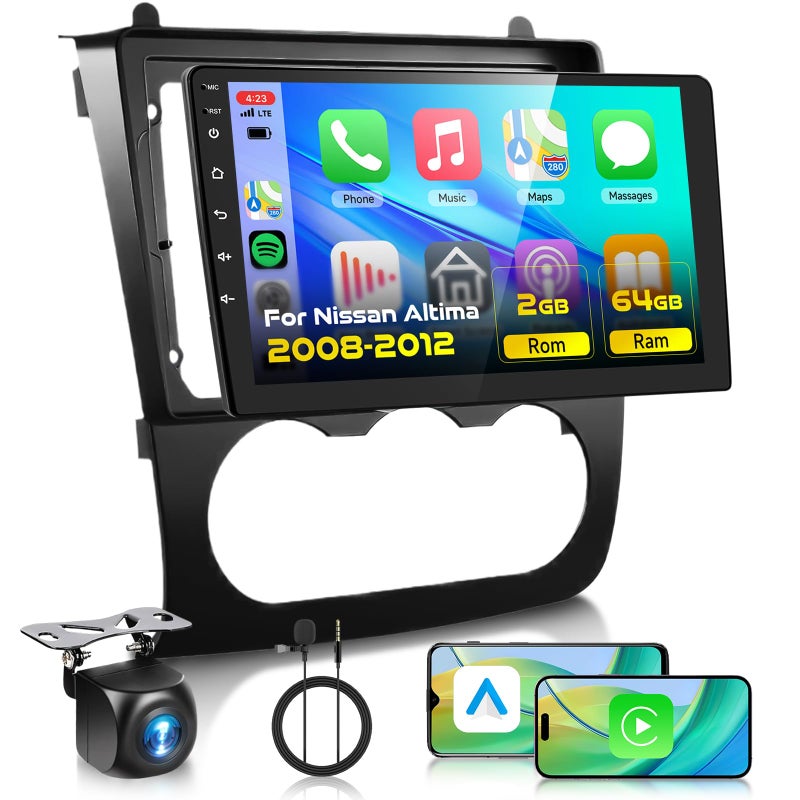 راديو سيارة 2G64G لنيسان ألتيما 2008-2012 مع واي فاي كار بلاي وأندرويد أوتو شاشة تعمل باللمس 9 إنش أندرويد 13 صوت عالي الدقة نظام تحديد المواقع GPS واي فاي بلوتوث تحكم عبر عجلة القيادة كاميرا HD دليل تكييف الهواء