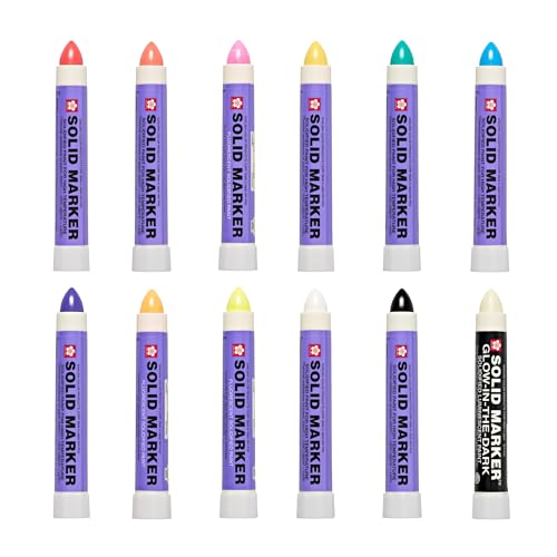 SAKURA SOLID MARKER SAKURA Solid Paint Markers 11 Permanent 1 GlowintheDark Paint Marker Pens For Window Wood Glass Assorted Colors 12 Pack - Image 1