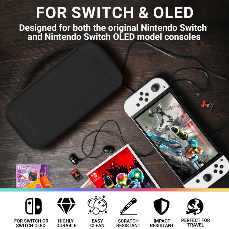 Orzly Carry Case Compatible with Nintendo Switch and New Switch OLED Console - Black Protective Hard Portable Travel Carry Case Shell Pouch with Pockets for Accessories and Games - Image 3