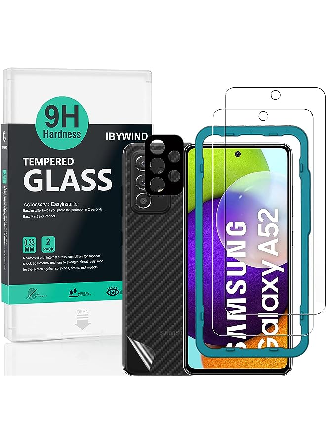 Ibywind [Pack Of 2] Screen Protector For Samsung Galaxy A52S 5G/A52 5G/4G,With Metal Camera Lens Protector,Back Carbon Fiber Skin Protector,Including Easy Install Kit - Image 1