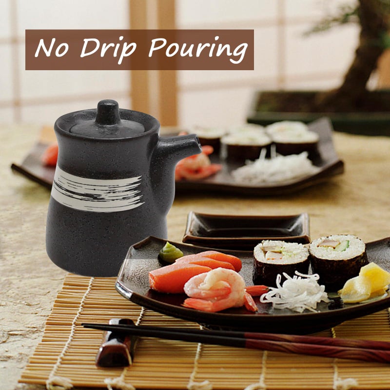 MDEOOSKY Ceramic Seasoning Bottle, Japanese Style Earthenware Ceramic Oil Dispenser, Olive Oil Dispenser, Sushi Sauce Container, for Kitchen Cooking, 6.76 fl oz (White Brush) - Image 5
