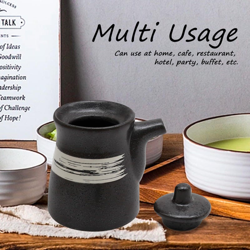 MDEOOSKY Ceramic Seasoning Bottle, Japanese Style Earthenware Ceramic Oil Dispenser, Olive Oil Dispenser, Sushi Sauce Container, for Kitchen Cooking, 6.76 fl oz (White Brush) - Image 2