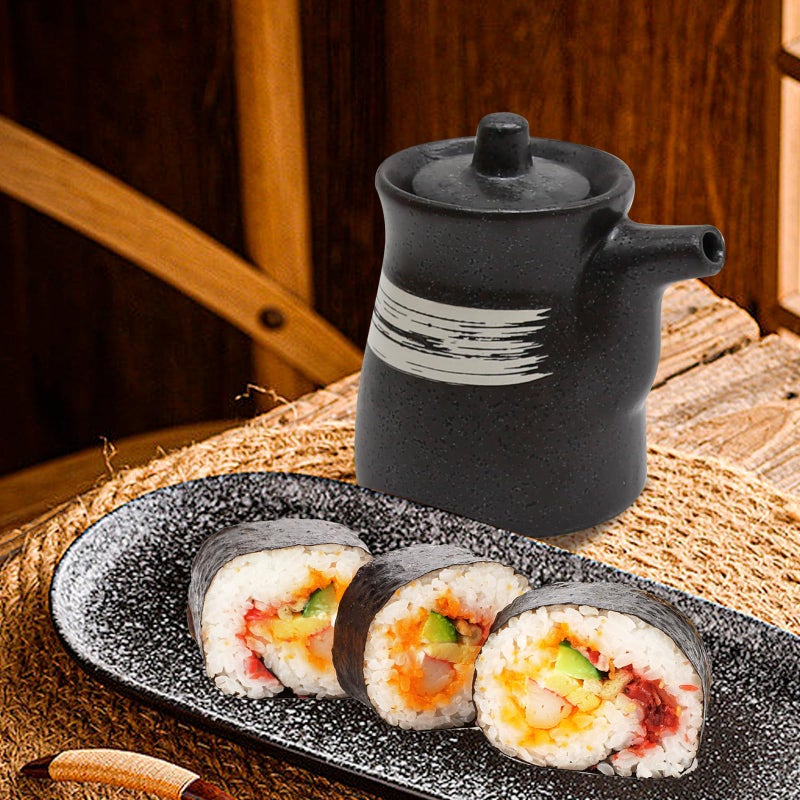MDEOOSKY Ceramic Seasoning Bottle, Japanese Style Earthenware Ceramic Oil Dispenser, Olive Oil Dispenser, Sushi Sauce Container, for Kitchen Cooking, 6.76 fl oz (White Brush) - Image 3