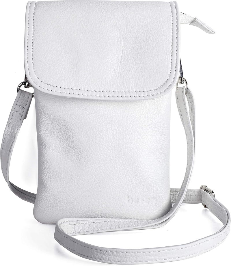 befen Genuine Leather Small Crossbody Bags for Women Cell Phone Bag Cross Body Purses,Silver Zipper - Image 1