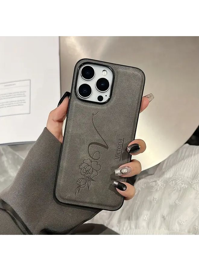 Custom Name Initial Rose Blue Phone Case For IPhone 16 Plus Faux Leather Engraved Cover - Image 2