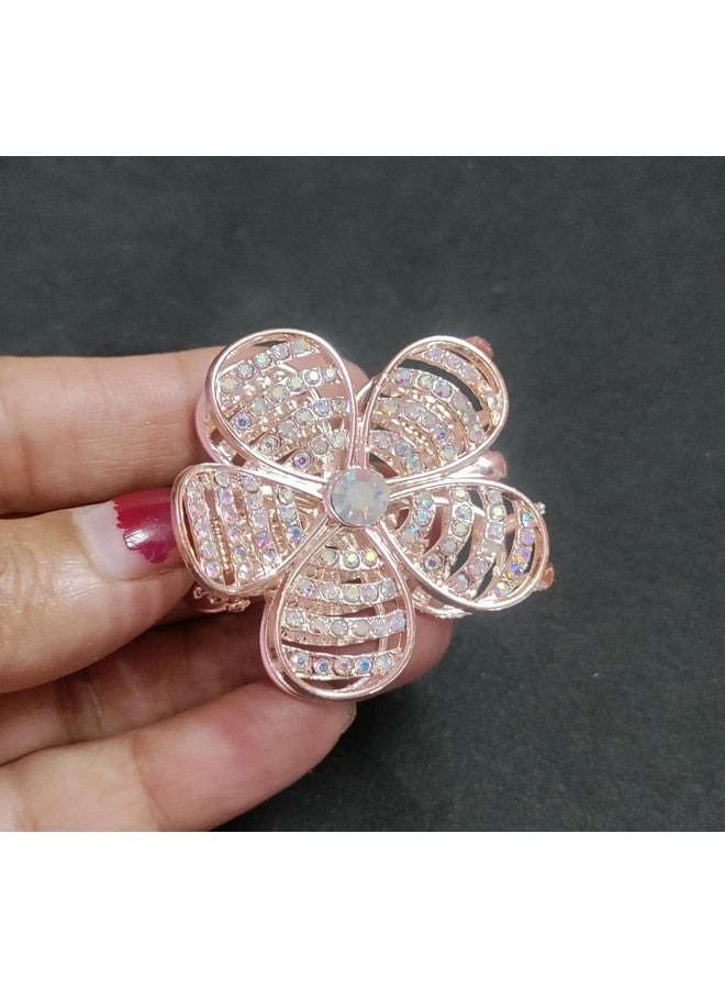 Trendsetter pack of 1 Double Side Crystal metal Golden Hair Claw Rhinestones Alloy Hair Clamp For Girls Sweet Summer Side Clip Hair Styling Accessories(golden color) - Image 2