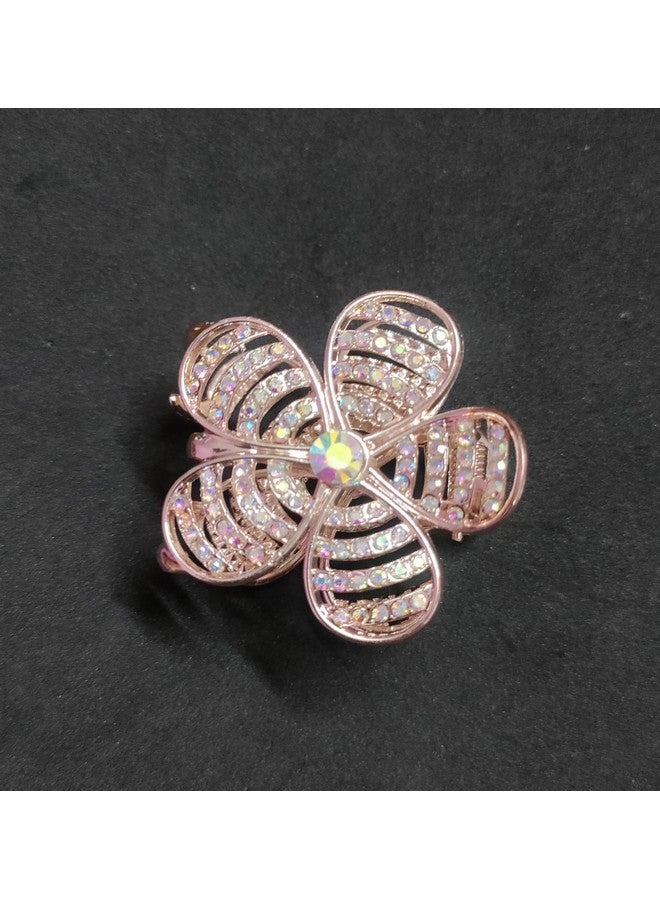 Trendsetter pack of 1 Double Side Crystal metal Golden Hair Claw Rhinestones Alloy Hair Clamp For Girls Sweet Summer Side Clip Hair Styling Accessories(golden color) - Image 1