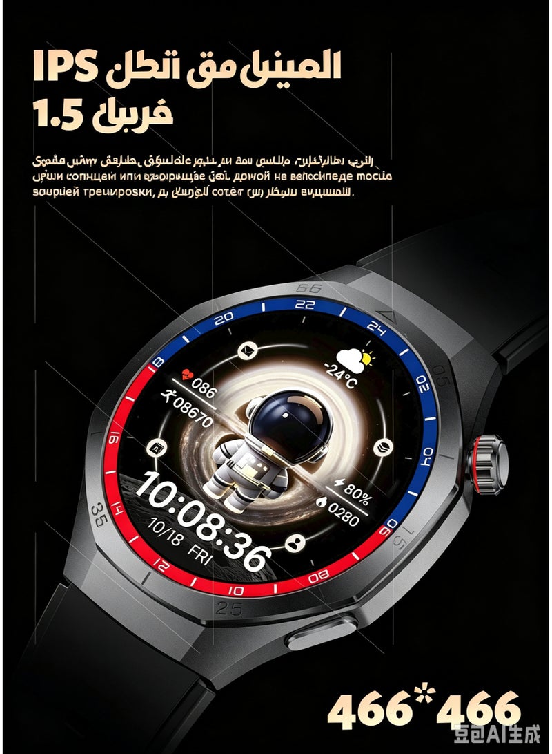 ساعة ذكية بشاشة لمس IPS HD AMOLED مقاس 1.5 بوصة مع مكالمات بلوتوث، متتبع لياقة وصحة للرجال والنساء، مقاومة للماء IP65، متوافقة مع أندرويد وiOS - Image 3