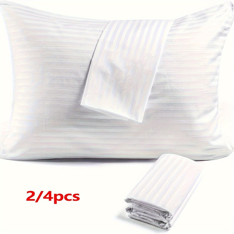 Pillow Protectors With Zipper 2 Pack 18x18 Inch Soft Breathable Stripe Weave - Image 1