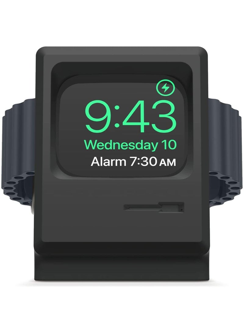 Zikra Stand Compatible with Apple Watch Ultra, Series 8/7/6/5/4/3/2/1/SE 49mm/45mm/44mm/42mm, Classic Monitor Design Compatible with Nightstand Mode, Retro Computer Silicone Wireless Charging Dock (Black) - Image 1