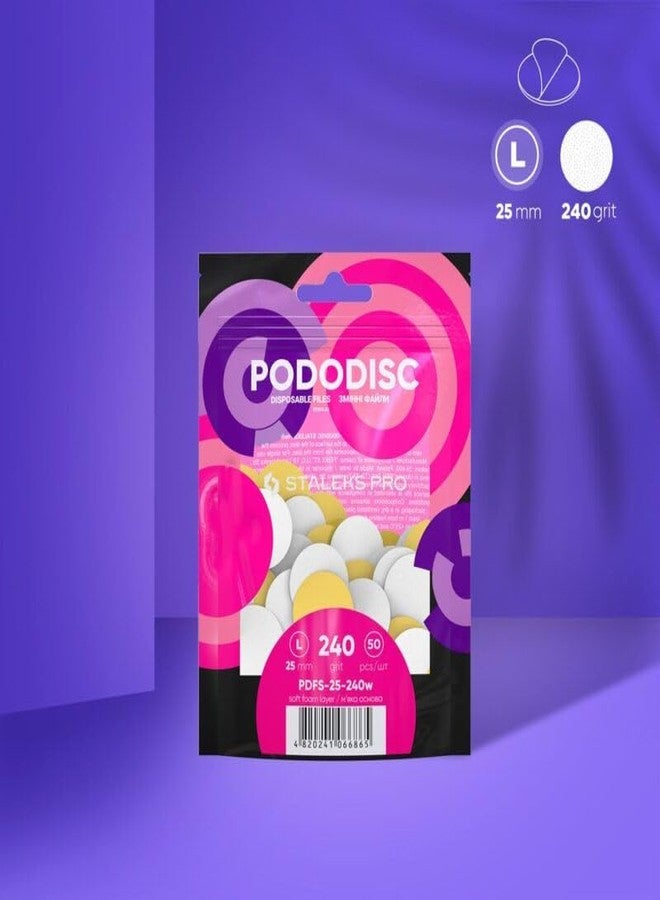 STALEKS PRO Disposable white files on soft foam layer for pedicure disc PODODISC L EXPERT 240 grit (50 pcs) - Image 2