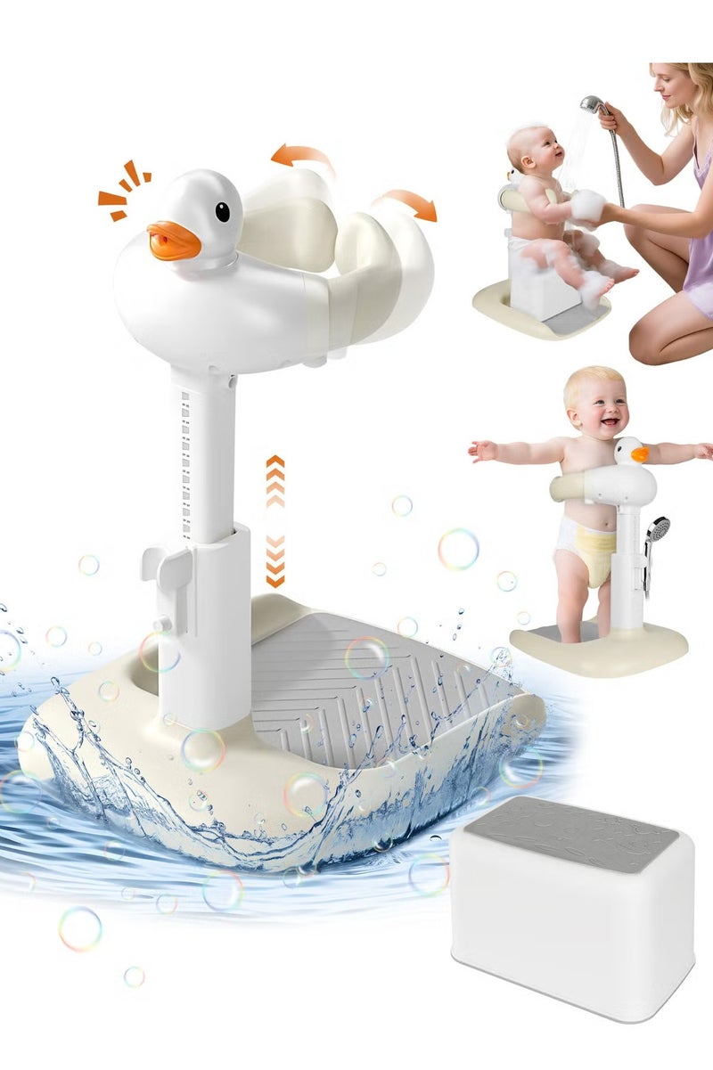 سابو حامل استحمام للأطفال 2 في 1، حامل استحمام للأطفال قابل للتعديل الارتفاع، حامل استحمام قائم بقاعدة ومقعد مانعين للانزلاق، مضاد للانقلاب، قابل للطي، مساعد استحمام محمول. - Image 1