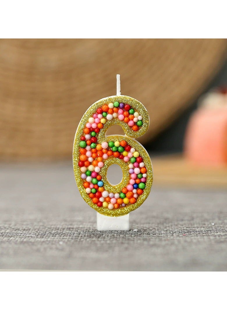 general Digital Creative Golden-edge Mixed-color Bead Birthday Cake Party Candle Decoration Set