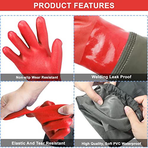 Haiou Long Arm Waterproof Gloves - Red Rubber Gloves for Men and Women (25 inches, Large, Red) - Image 4