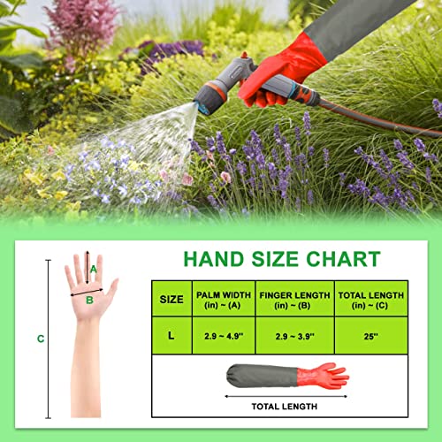 Haiou Long Arm Waterproof Gloves - Red Rubber Gloves for Men and Women (25 inches, Large, Red) - Image 2