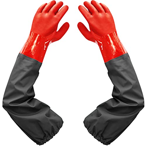 Haiou Long Arm Waterproof Gloves - Red Rubber Gloves for Men and Women (25 inches, Large, Red) - Image 1