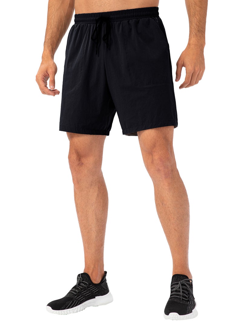 Running Shorts Medium Black Quick-dry Lightweight Fitted Waist - Convenient Pockets Jogging Shorts for Running Fitness Basketball Cycling Boxing - Image 1
