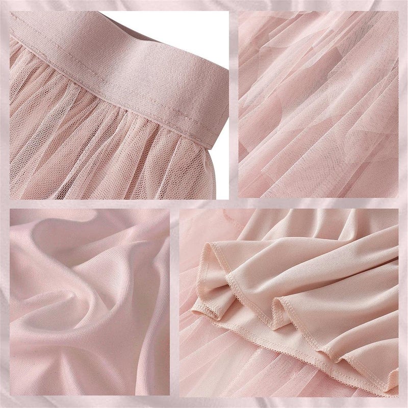 Reaowazo Tulle Skirts for Women Midi Long Fairy Skirt Tutu A-Line Mesh Layered High Elastic Waist Halloween Skirts Pink One Size - Image 5