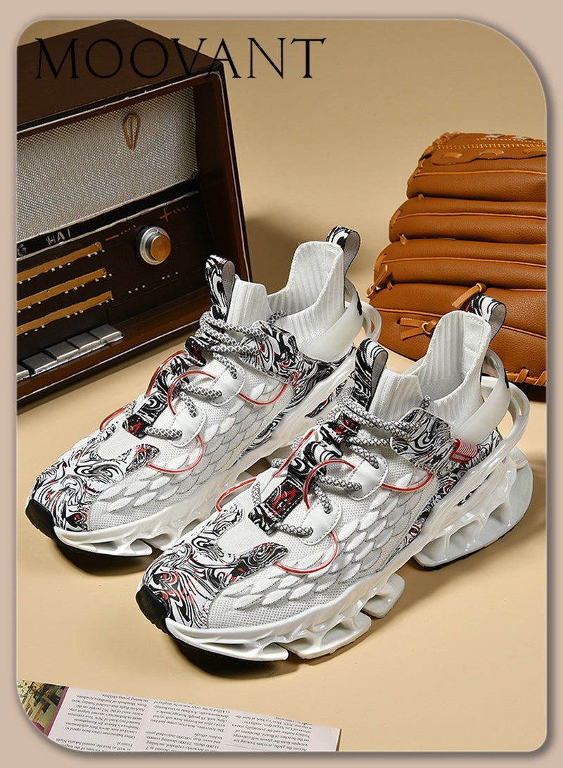 Moovant Sneakers for Men, Comfortable Breathable Sports Shoes, Fashion Fly-weave Trend Casual Running Shoes, Airbag Cushioned, Non-slip Wear-resistant, Lacing, White  - Image 3