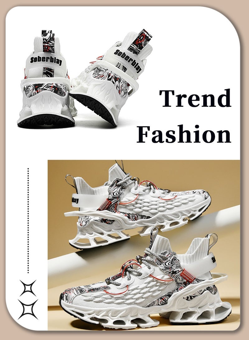 Moovant Sneakers for Men, Comfortable Breathable Sports Shoes, Fashion Fly-weave Trend Casual Running Shoes, Airbag Cushioned, Non-slip Wear-resistant, Lacing, White  - Image 4