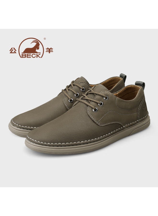 Gongyang Men's Leather Shoes, Breathable Genuine Leather For Spring And Summer, Soft-soled Lightweight Business Casual Shoes, Khaki, Size 41
