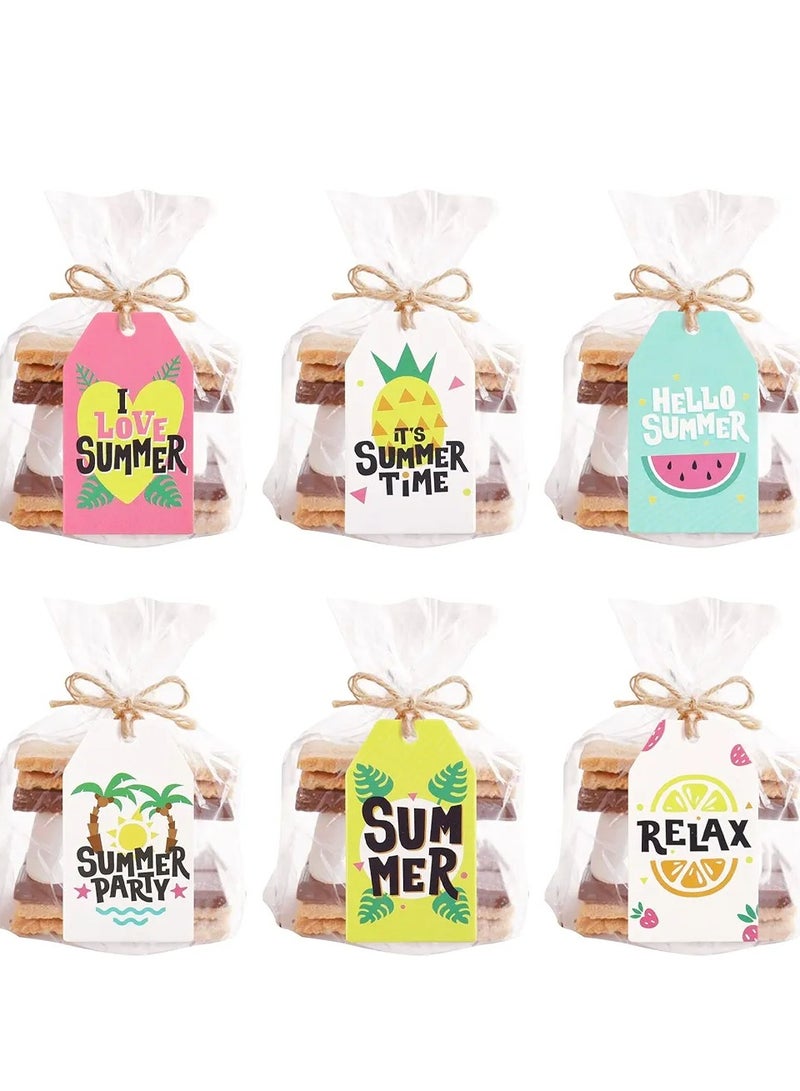 60 Pack Summer Hawaill Tags Pineapple Summer Vacation Paper Tags with 66ft Cotton Rope for Summer Hawaii Theme Party Favor, Present Wrap Gift Label Package Decors - Image 2