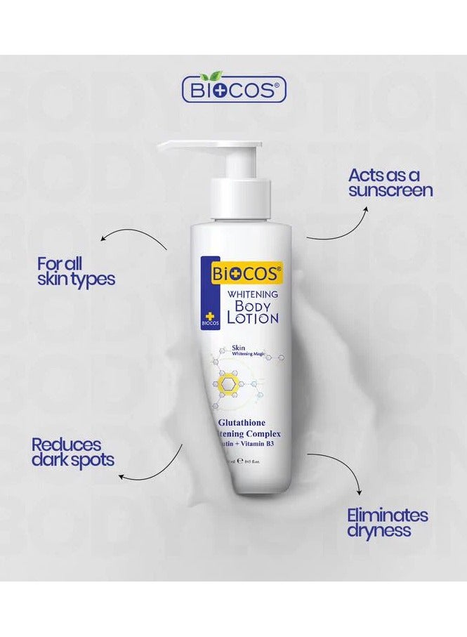 BIOCOS Whitening Body Lotion With Collagen, Niacinamide & Glutathione - Deep Hydration, Radiant Glow, Anti-Aging, Sunscreen Care - 250ml - Image 3
