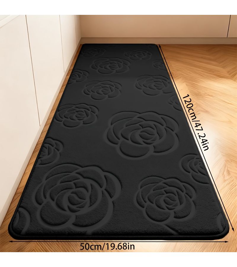 سجادة حمام سوداء من foam الذاكرة الناعمة مقاس 19.69 × 47.24 بوصة، غير قابلة للانزلاق، سريعة الجفاف، قابلة للغسل في الغسالة، سجادة سميكة للحمام وحوض الاستحمام والمرحاض والأرضية والمطبخ وغرفة الغسيل. - Image 5