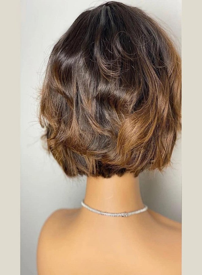 ten chopsticks HD Invisible Transparent Lace Front Human Hair Wig Short Bob Wig Ombre 1B/30 Brown Color Body Wave Wig 13x4 Lace Front Human Hair Wig For Black Women 150 Density Brazilian 10 Inch - Image 2