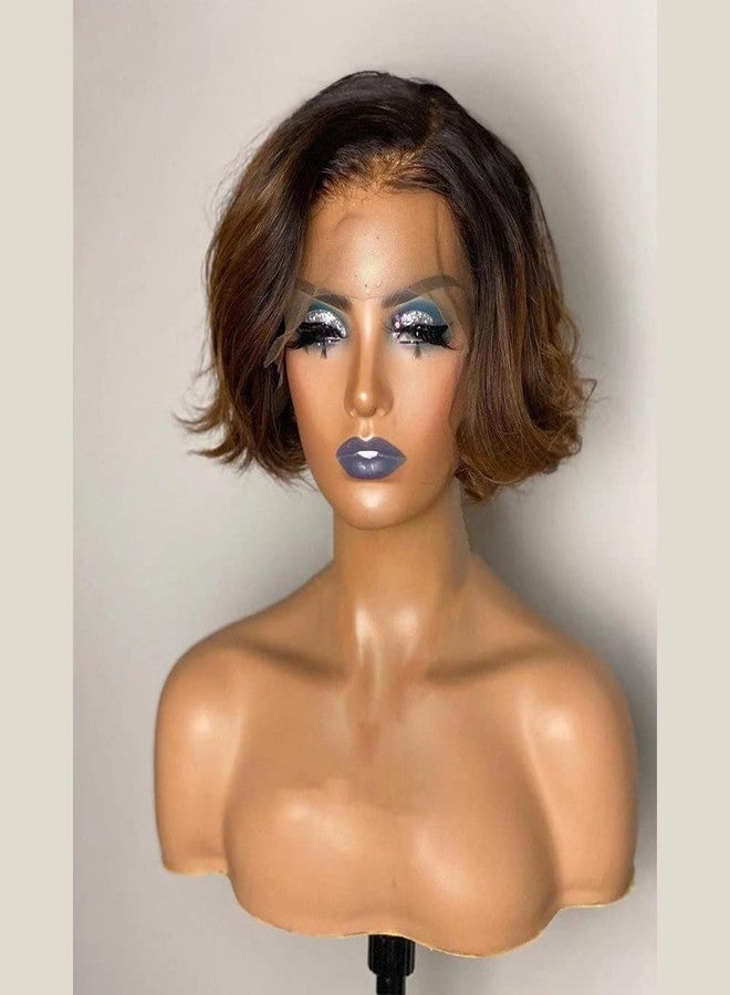 ten chopsticks HD Invisible Transparent Lace Front Human Hair Wig Short Bob Wig Ombre 1B/30 Brown Color Body Wave Wig 13x4 Lace Front Human Hair Wig For Black Women 150 Density Brazilian 10 Inch - Image 3