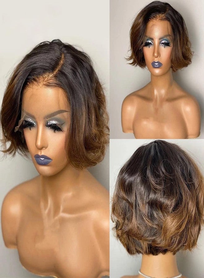 ten chopsticks HD Invisible Transparent Lace Front Human Hair Wig Short Bob Wig Ombre 1B/30 Brown Color Body Wave Wig 13x4 Lace Front Human Hair Wig For Black Women 150 Density Brazilian 10 Inch - Image 1