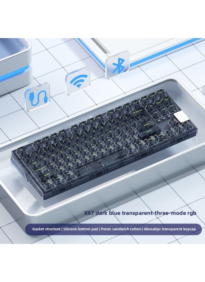Generic - Crystal Axis X87RGB Wireless Mechanical Keyboard Ice Spirit Three-mode Bluetooth Customized Hot Plug Code Word Transparent-Colour:Dust-proof Green Axis-50g Paragraph Axis-crystal Transparent Black Three-mode Wireless Customized Rgb Backlight Full-key Hot-swappable Music Rhythm-official Standard - Image 1