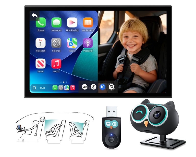 OTTOCAST Cabin Care Adapter 2026,2-in-1 Baby Car Camera & Wireless CarPlay Adapter-No Extra Screen Needed,1080P Car Baby Monitor for No-Glow Night Vision,150Â°Wide Angle,Plug&Play(No Android Support) - Image 1