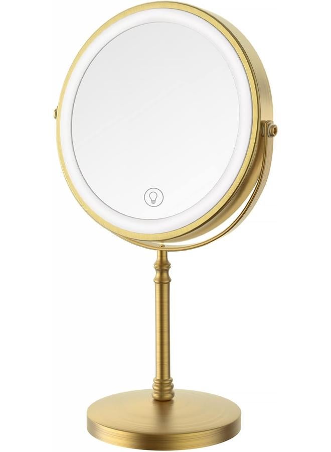 Bluejw Lighted Makeup Mirror, 3000 mAh Rechargeable Double Sided Magnifying Mirror with 3 Colors, 1x/10x 360° Rotation Vanity Mirror, Brightness Adjustable Magnification Cosmetic Light up Mirror, Women Gift - Image 1