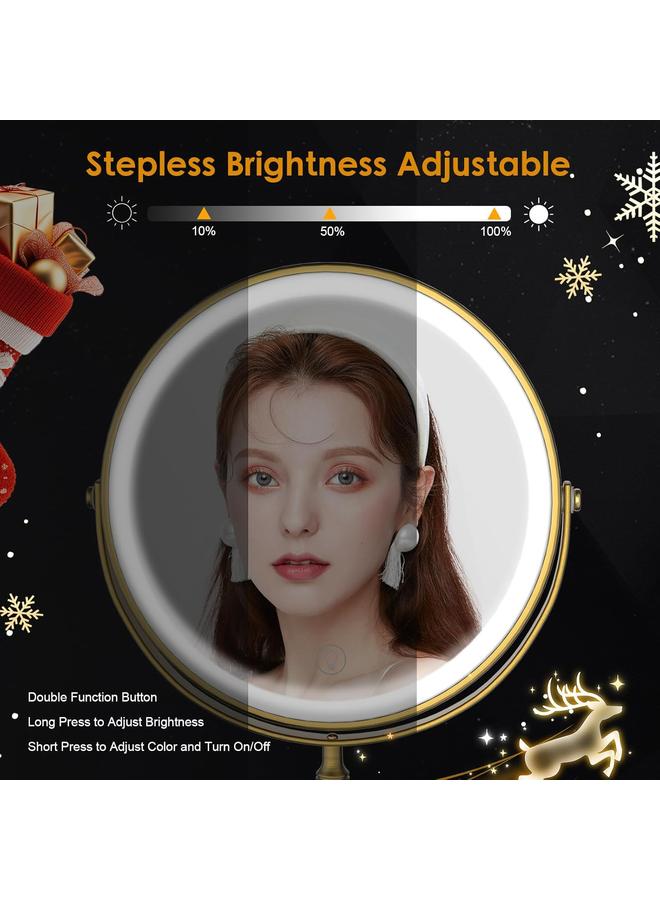 Bluejw Lighted Makeup Mirror, 3000 mAh Rechargeable Double Sided Magnifying Mirror with 3 Colors, 1x/10x 360° Rotation Vanity Mirror, Brightness Adjustable Magnification Cosmetic Light up Mirror, Women Gift - Image 3