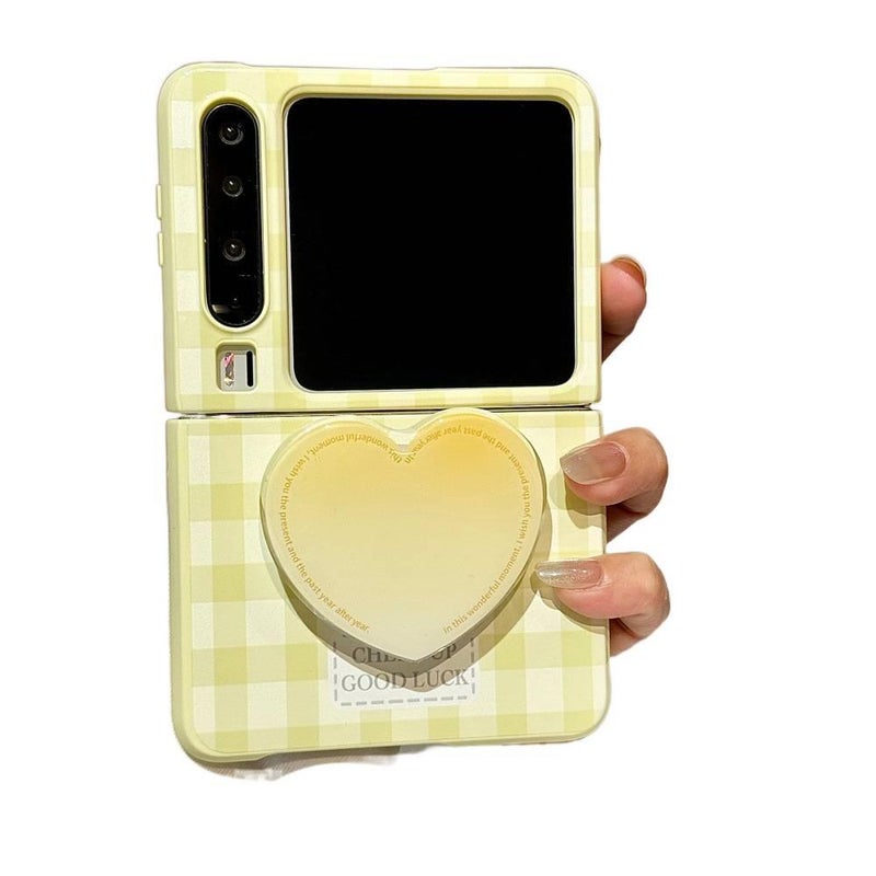 غطاء واقي | حامل قائم | مقاوم للصدمات لـ Samsung Galaxy Z Flip 4 | Yellow Plaid Acrylic | حماية من السقوط - Image 5