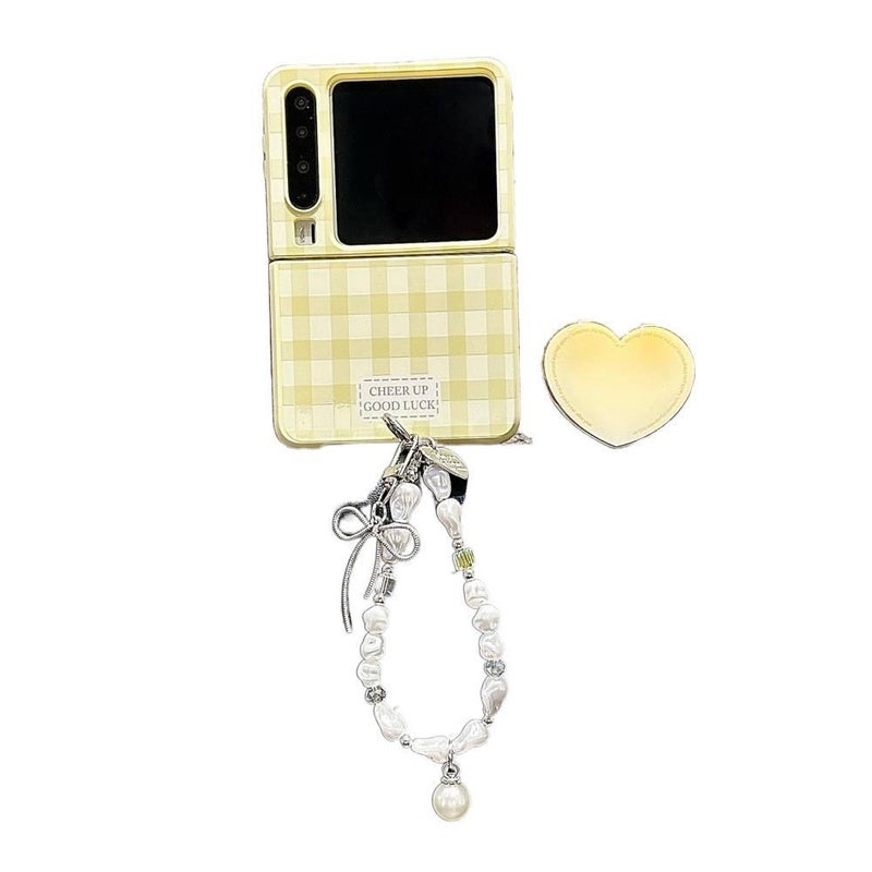 غطاء واقي | حامل قائم | مقاوم للصدمات لـ Samsung Galaxy Z Flip 4 | Yellow Plaid Acrylic | حماية من السقوط - Image 2