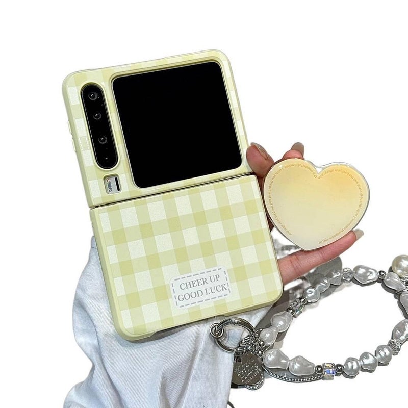 غطاء واقي | حامل قائم | مقاوم للصدمات لـ Samsung Galaxy Z Flip 4 | Yellow Plaid Acrylic | حماية من السقوط - Image 3