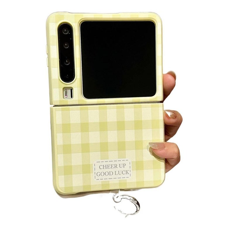 غطاء واقي | حامل قائم | مقاوم للصدمات لـ Samsung Galaxy Z Flip 4 | Yellow Plaid Acrylic | حماية من السقوط - Image 4