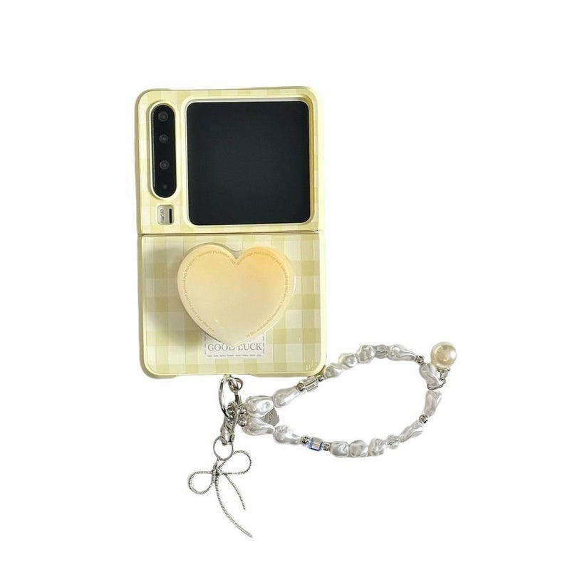 غطاء واقي | حامل قائم | مقاوم للصدمات لـ Samsung Galaxy Z Flip 4 | Yellow Plaid Acrylic | حماية من السقوط - Image 1