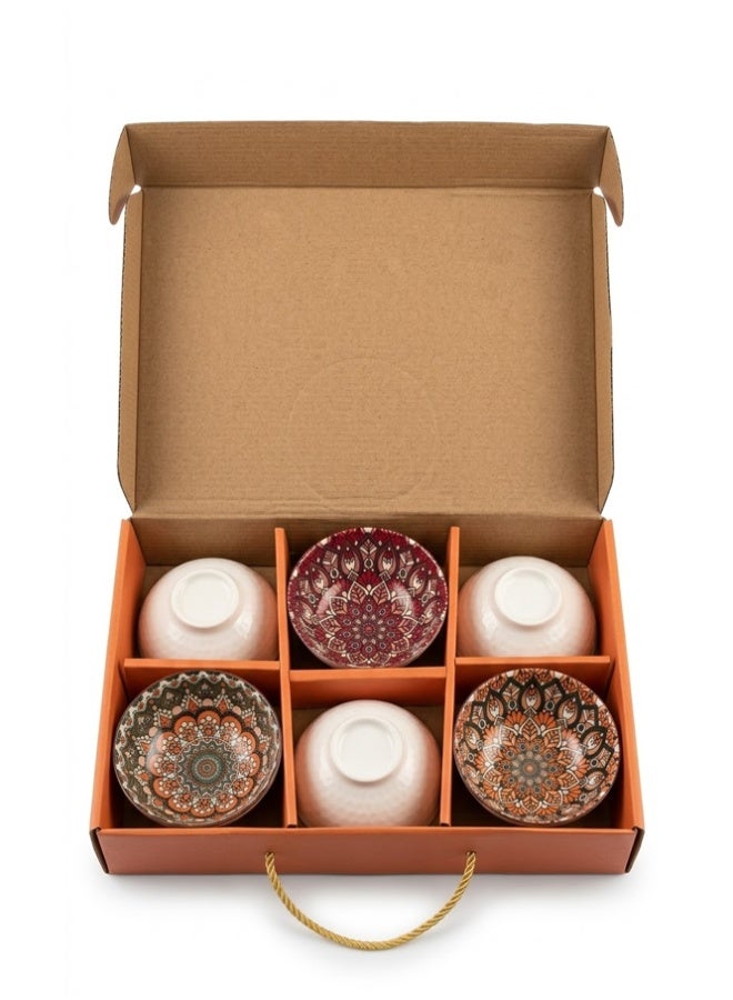 Crazy Boss 6PCS Ceramic Bowl Set with Chopsticks Colorful Mandala Pattern Gift Box Dinnerware Set for Rice, Soup and Noodles - Image 2