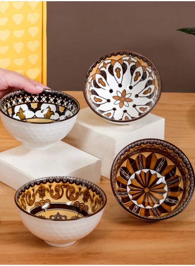 Crazy Boss 6PCS Ceramic Bowl Set with Chopsticks Colorful Mandala Pattern Gift Box Dinnerware Set for Rice, Soup and Noodles - Image 4