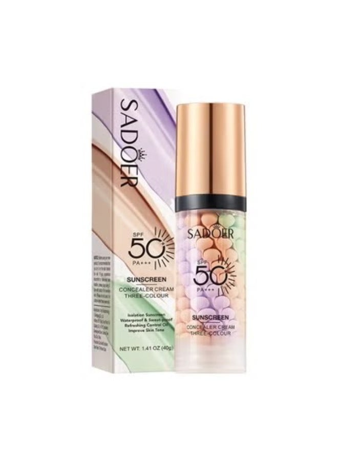 SADOER 3 In 1Primer for Face Before Makeup,Sunscreen Isolation Cream, SPF 50, One Step Color Corrector Face Primer, Blurs Imperfections Oil Control & Moisturizing Skin Tone Correcting,Radiance Skin - Image 1